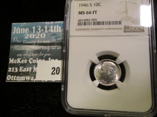1946 S Roosevelt Silver Dime, NGC slaqbbed MS 66 FT.