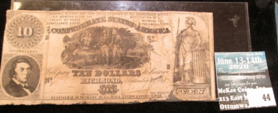 Series Of 1861 Ten Dollar Confederate Note