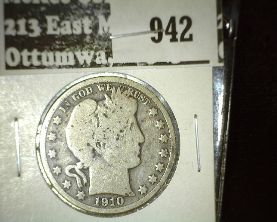1910 Barber Half, G+, low mintage, value $20