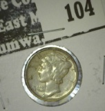 1937 P Mercury Dime, AU.