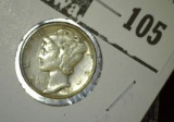 1937 S Mercury Dime, AU.