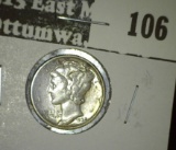 1938 P Mercury Dime, AU.