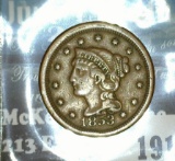 1853 U.S. Large Cent, Fine.