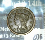 1853 U.S. Large Cent. EF.