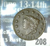 1822 U.S. Large Cent. Nice Chocolate Brown.