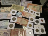 Interesting group of Old Foreign Banknotes and Coins, several dating back to WW II and before.