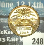 1944 Gem BU Mexico Twenty Centavos, World War II issue. Depicts the pyramid and the Eagle. From an o