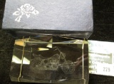Heavy Lead Crystal Glass Paperweight with hologram of a Chopped Harley-Davidson Motorcycle. Complete