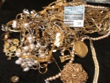 Mixed bag of gold-filled, plated, findings, silver, and costume jewelry. Sterling / 925 marked piece