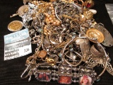 Mixed bag of gold-filled, plated, findings, silver, and costume jewelry. Sterling / 925 marked piece