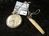 E. Howard, Boston 17 jewel pocket watch, works SN 1375329, with chain and penknife attached, runs &