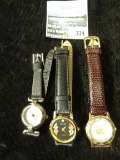 3 ladies watches, 2 with mercury dime faces, 1 with black hills gold, 1 running, 2 need batteries