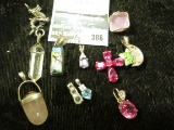 Group of 10 sterling charms w/colored stones, some are gold plated, 40.1g