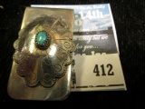 Sterling and turquoise Navajo money clip, handmade, unmarked, 24.4g