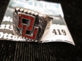 Sterling college ring w/ red inlay (OU) marked sterl, 13.0g