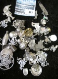 55 assorted sterling charms, includes Elvis, Egyptian hieroglyphics, apple pie, pelican and baked po
