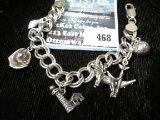 Vintage charm bracelet w/6 charms, 29.3g