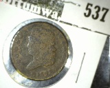 1828 Half Cent, 12 Stars, G/VG, G value $50, VG value $65