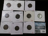 1890-1899 10 piece date run set of Indian Head Cents, low grade clear date hole fillers, problem fre