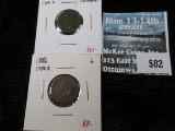 Pair of 1886 Type 1 & 2 Indian Head Cents, type 1 (F) and type 2 (G), value for pair $19