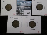 Group of 4 Indian Head Cents, 1889-1892, all grade F, group value $20