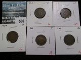 Group of 5 Indian Head Cents, 1900-1904 date run set, all grade VF, group value $30