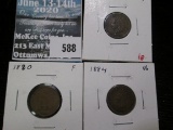 Group of 3 Indian Head Cents, 1880 F, 1883 F & 1884 VG, group value $24