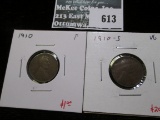 Pair of Lincoln Cents, 1910 F & 1910-S VG, value for pair $21