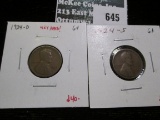 Pair of Lincoln Cents, 1924-D G+ & 1924-S G+, value for pair $42