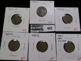 6 Lincoln Cents, 1927-D G, 1927-S G, 1928-D F, 1928-D large S F, 1929-D VF & 1929-S VF, group value