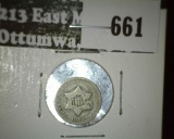 1852 3 Cent Silver, G+, value $25