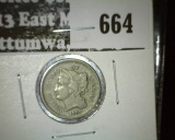 1865 3 Cent Nickel, F, value $25