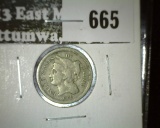 1866 3 Cent Nickel, G+, value $18
