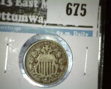 1868 Shield Nickel, VG, value $30
