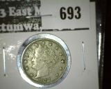 1907 V Nickel, VF30, VF value $15