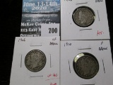 3 V Nickels, 1906 VF dark, 1908 VF dark & 1910 F dark, group value problem free $25+