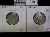 2 Buffalo Nickels, 1923 VG & 1923-S G+ full date, value for pair $11