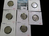 7 Buffalo Nickels - 1936 VF, 1936-D F, 1936-S F, 1937 F, 1937-D F, 1937-S F & 1938-D F+, group value