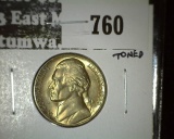 1950-D Jefferson Nickel, BU toned with full steps, MS63 value $16, MS65 value $25