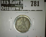 1873 Arrows Seated Liberty Dime, VF/XF split grade, VF value $55, XF value $150, huge jump from VF t