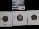 3 Barber Dimes, 1900 F dark, 1901 VG & 1901-O VG, group value $18+