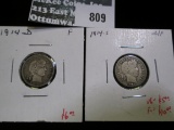 2 Barber Dimes, 1914-D F & 1914-S VG/F, value for pair $11 to $16