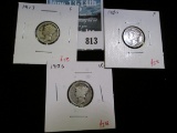 3 Mercury Dimes, 1917 F, 1917-S VG+ & 1918-S F, group value $11+