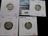 4 Mercury Dimes, 1928-D VG+, 1929 VF, 1929-D 10 & 1929-S VF, group value $19