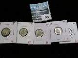 5 Different Date Roosevelt Dimes, all BU, 1946, 1951-D, 1955, 1955-S & 1956, group value $25