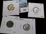4 Different Date Roosevelt Dimes, all BU, 1957,1958,1958-D, 1959, group value $21