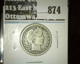 1908-O Barber Quarter, VG value $10