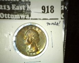 1963 Washington Quarter, BU toned, roll end obverse, value $10