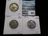 3 BU Washington Quarters, 1965 SMS Prooflike, 1969-D & 1972-D, group value $20+