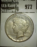 1921 P U.S. Peace Silver Dollar, nice example with a few rim dings.